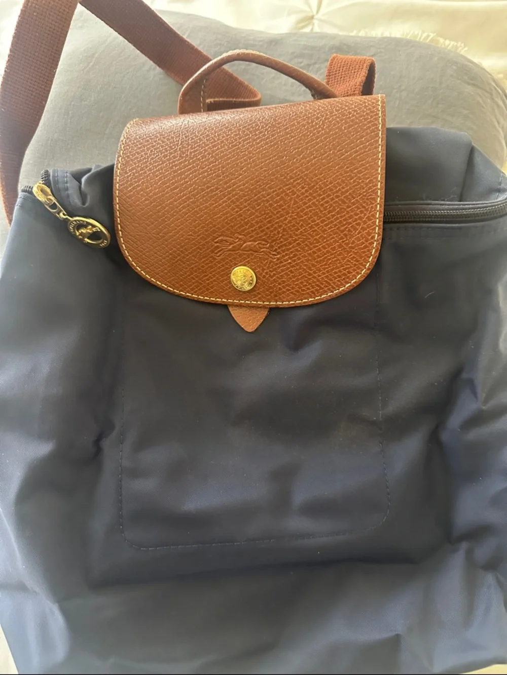 Longchamp Navy and Brown Le Pliage Backpack